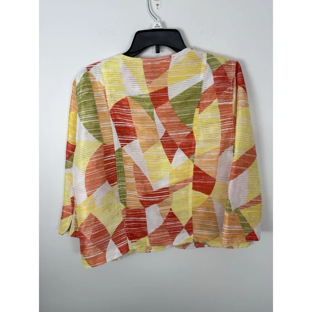 Alfred Dunner Jacket Petite Size 12P Collarless Multicolor Geometric Career